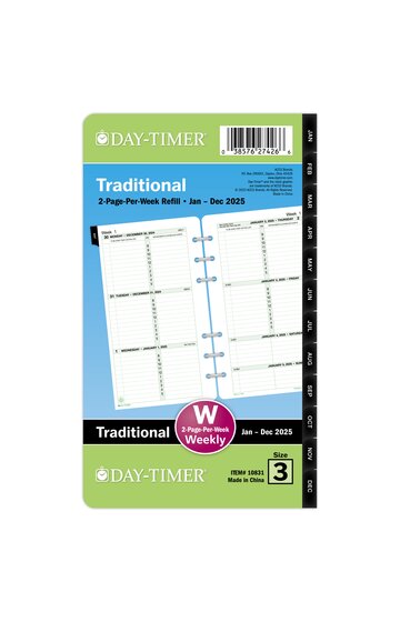 Day-Timer® January 2025 – December 2025 Two Page Per Week Original Planner Refill, Loose-Leaf, Portable Size, 3 3/4" x 6 3/4"