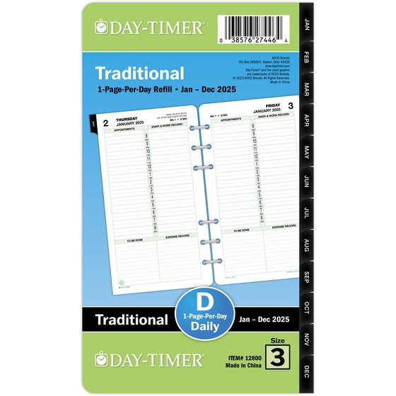 DayTimer® January 2025 December 2025 One Page Per Day Planner Refill