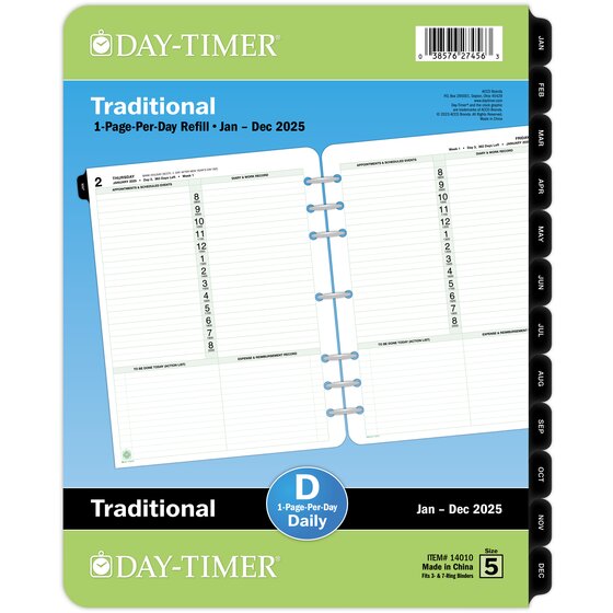 DayTimer® January 2025 December 2025 One Page Per Day Planner Refill