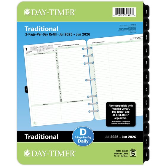 DayTimer® July 2025 June 2026 Two Page Per Day Reference Planner
