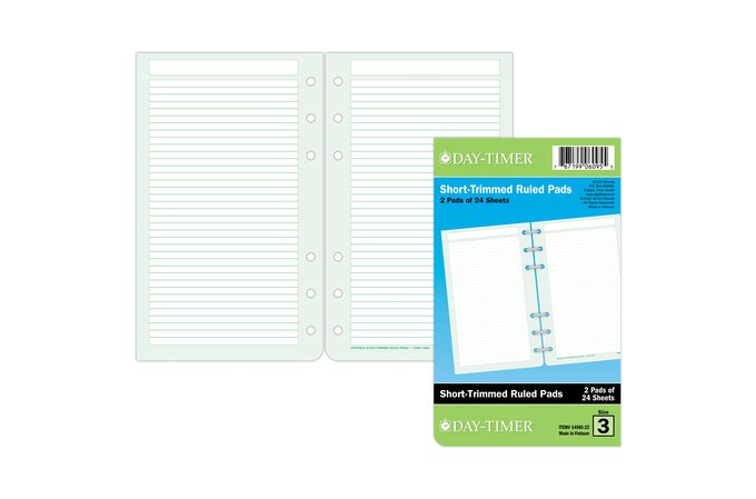 Day-Timer® Short-Trimmed Ruled Sheets, Loose-Leaf, Portable Size, 3 3/4 ...