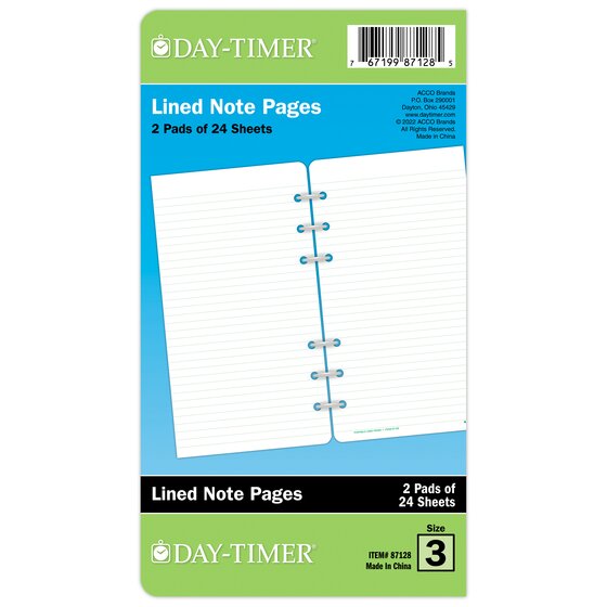 DayTimer® Undated Lined Note Pages, LooseLeaf, Portable Size, 3 3/4
