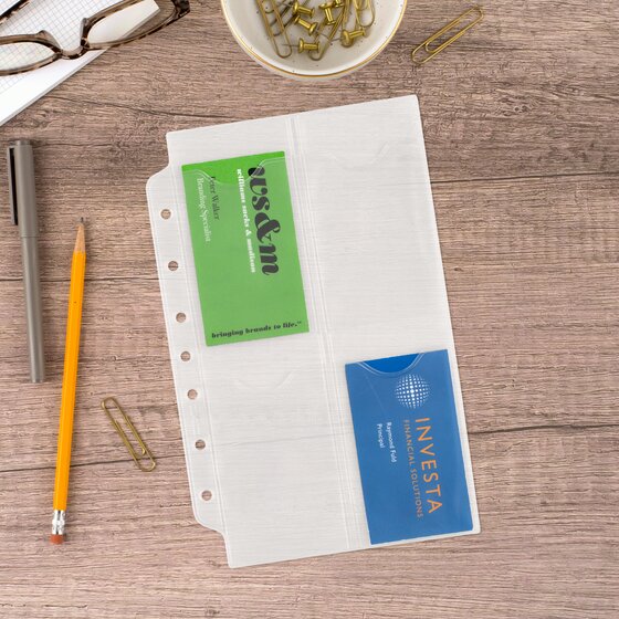 DayTimer® Vinyl Business Credit Card Holder, 7Ring, Desk Size, 5 1/2