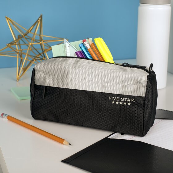 Five Star® 9-Pocket Zipper Pencil Pouch, Black/Gray | Pencil