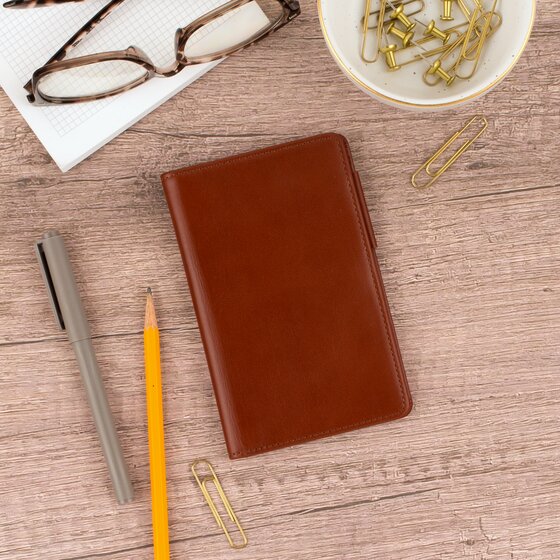 Day-Timer® Western Coach Leather Open Style Planner Cover, Dark Tan, Compact Size, Fits 3" x 5" Pages