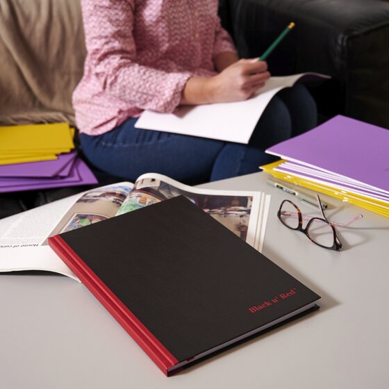 Cumberland A5 Black & Red Hardcover Notebook - 100 Pages Feint Ruled (43108)