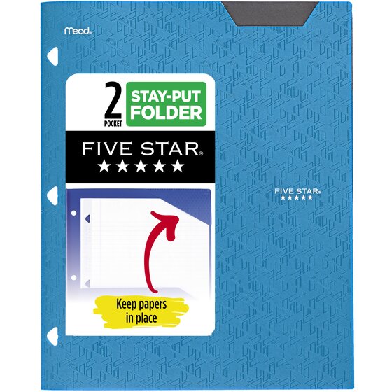 Five Star® 2-Pocket Stay-Put Plastic Folder, Tidewater Blue