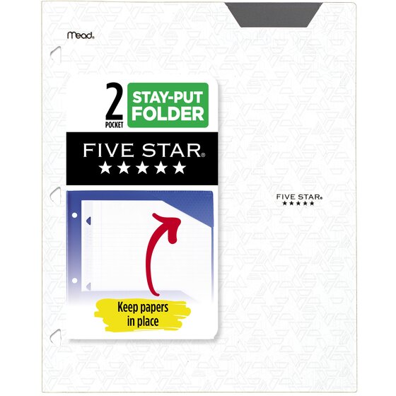 Five Star® 2-Pocket Stay-Put Plastic Folder, White | Pocket