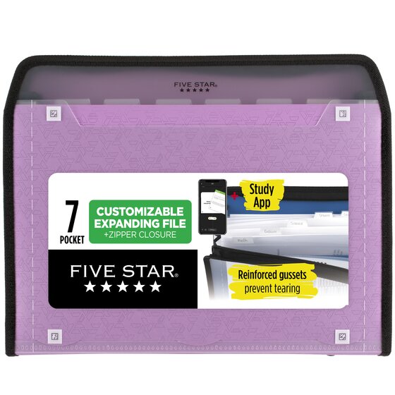 Five Star 7-Pocket Expanding Files with Reminder Tabs Plus Study