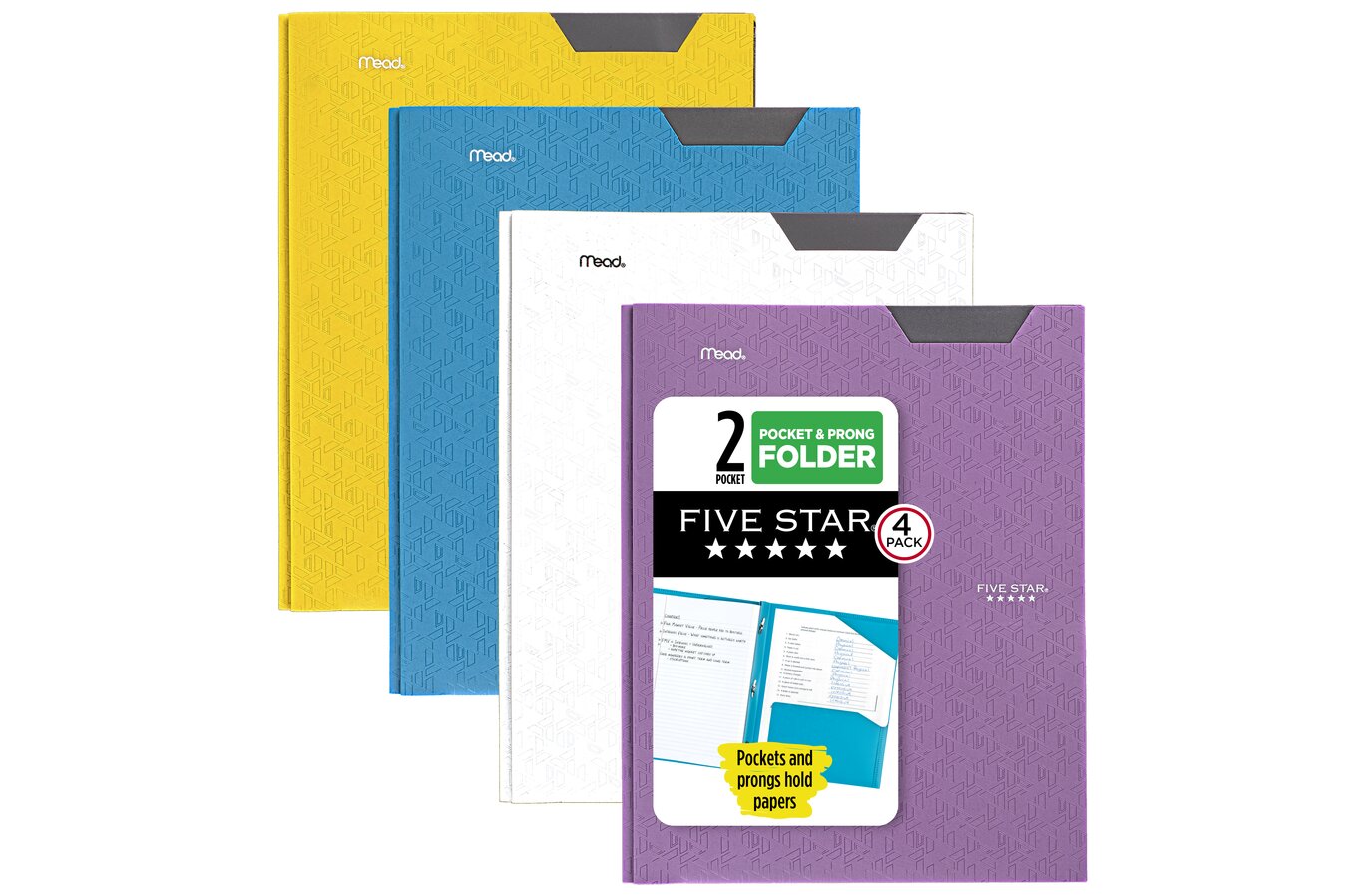 Five Star 2-Pocket Stay-Put Pocket and Prong Folder Multipacks 