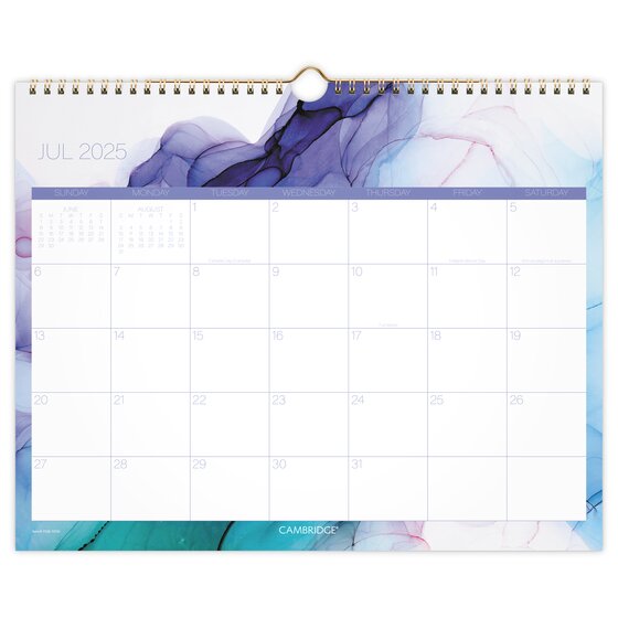 Cambridge® Aqueous Academic 20252026 Monthly Wall Calendar, Medium, 15