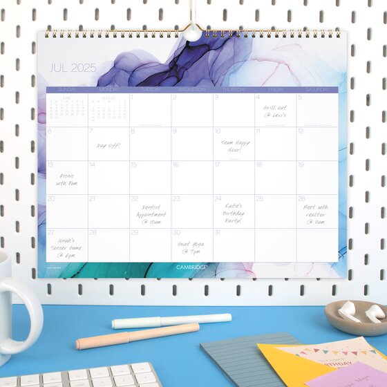Cambridge® Aqueous Academic 20252026 Monthly Wall Calendar, Medium, 15