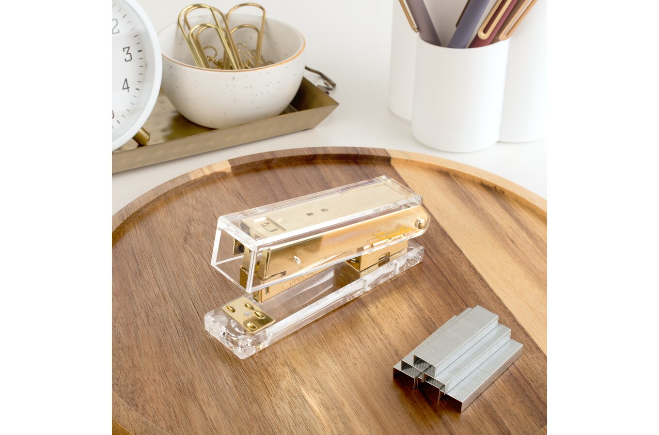Swingline® Compact Acrylic Stapler, 20 Sheets, Half Strip, Clear 