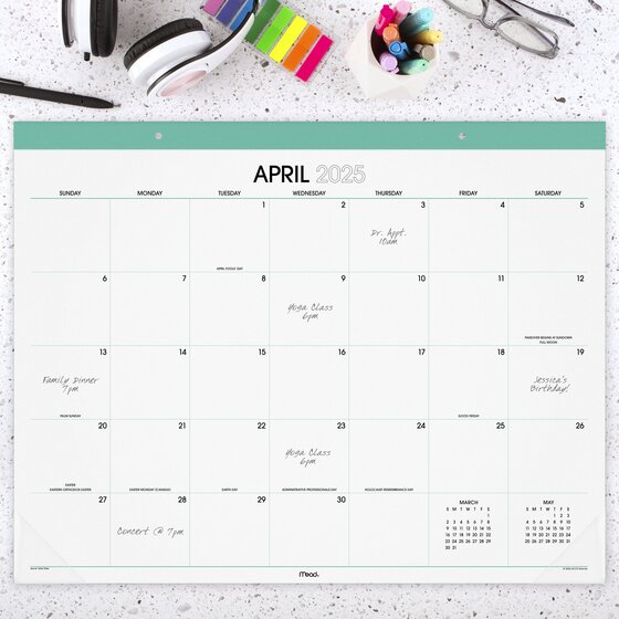 Mead® Color Pop 20252026 Monthly Desk Pad Calendar, Aquatic Awe