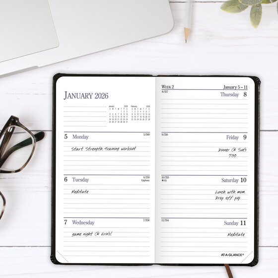 ATAGLANCE® Fine Diary® 2026 Weekly Monthly Diary, Black Brown, Pocket ATAGLANCE® Fine Diary® 2026 Weekly Monthly Diary, Black Brown, Pocket