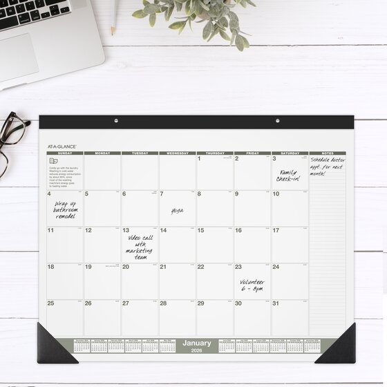ATAGLANCEĀ® 2026 Recycled Monthly Desk Pad Calendar, Standard, 22" x