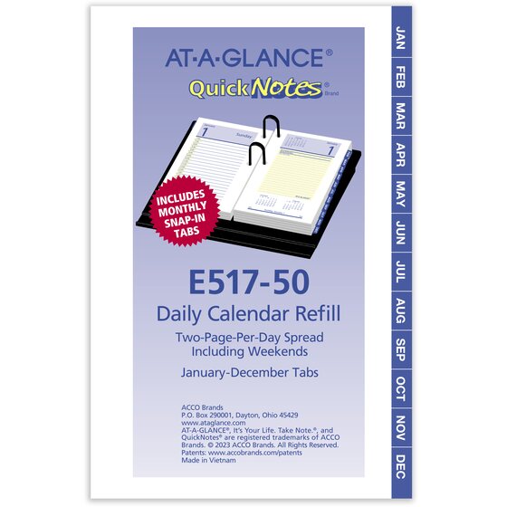 ATAGLANCE® QuickNotes® 2026 Daily LooseLeaf Desk Calendar Refill