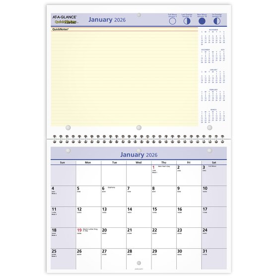 ATAGLANCE® QuickNotes® 2026 Monthly Desk Wall Calendar, Small, 11" x