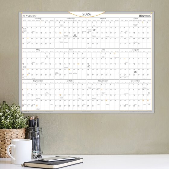 ATAGLANCE® 2026 WallMates SelfAdhesive DryErase Yearly Calendar