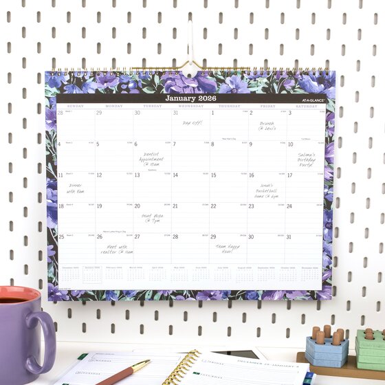 ATAGLANCE® BADGE 2026 Monthly Wall Calendar, Floral, Medium, 15" x 12