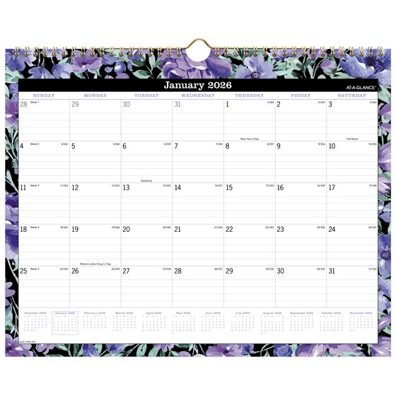 ATAGLANCE® BADGE 2026 Monthly Wall Calendar, Floral, Medium, 15" x 12