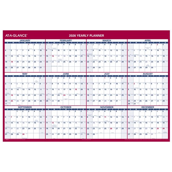 ATAGLANCE® 2026 Vertical Horizontal Reversible Erasable Yearly Wall