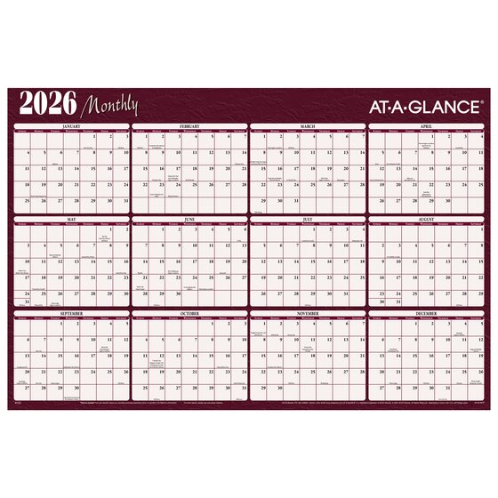 AT-A-GLANCE® 2026 Horizontal Reversible Erasable Yearly Wall Calendar ...
