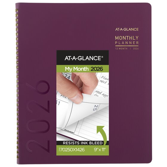 ATAGLANCE® Contemporary 2026 Monthly Planner, Crushed Cherry, Large