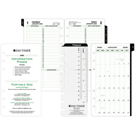 Day timer january 2026 december 2026 one page per day planner refill