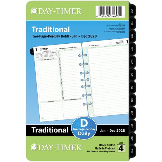 DayTimer® January 2026 December 2026 Two Page Per Day Reference