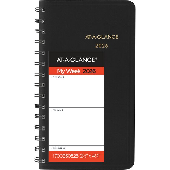 ATAGLANCE® 2026 Weekly Planner, Black, Pocket, 2 1/2" x 4 1/2