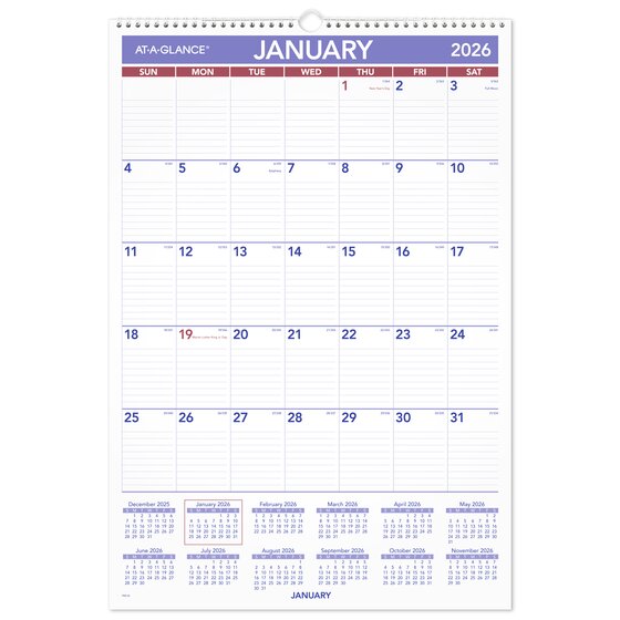 ATAGLANCEĀ® 2026 Monthly Wall Calendar, Large, 15 1/2" x 22 3/4 ATAGLANCEĀ® 2026 Monthly Wall Calendar, Large, 15 1/2" x 22 3/4