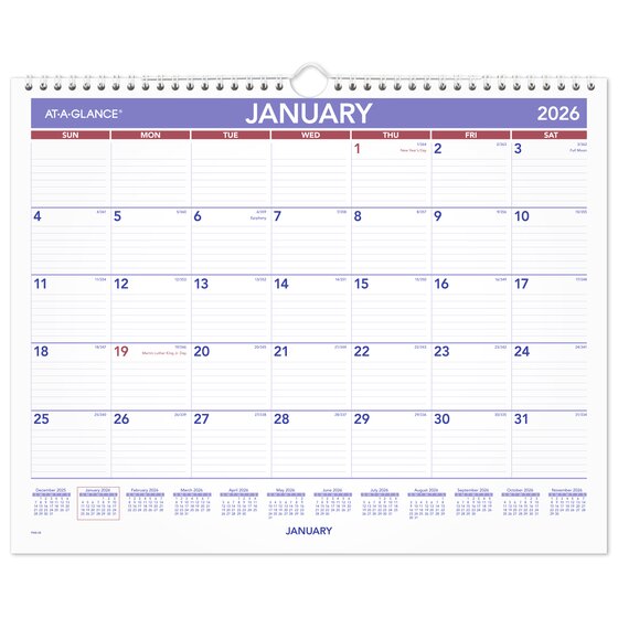 ATAGLANCE® 2026 Monthly Wall Calendar, Medium, 15" x 12" Monthly