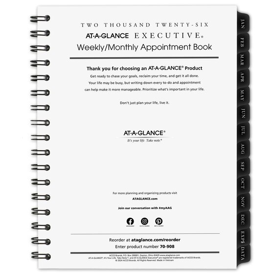 ATAGLANCEĀ® Executive 2026 Weekly Monthly Appointment Book Refill