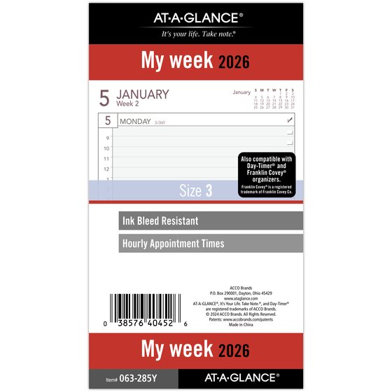 AAG AT-A-GLANCE 2026 Weekly Planner Refill Loose-Leaf Portable Size 3 34 x 6 34 - Refillable Planners & Refills