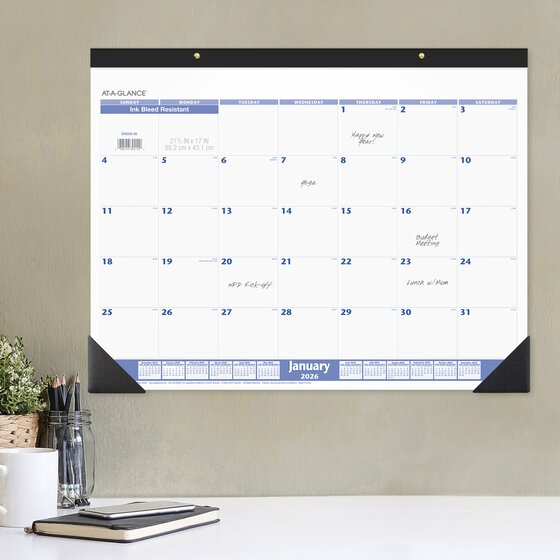 ATAGLANCE® 2026 Monthly Desk Pad Calendar, Blue and Gray, Standard