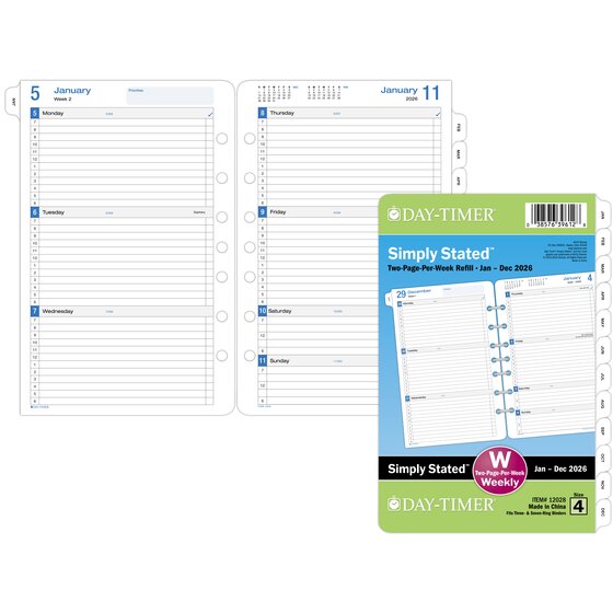 DayTimer® Simply Stated January 2026 December 2026 Two Page Per Week