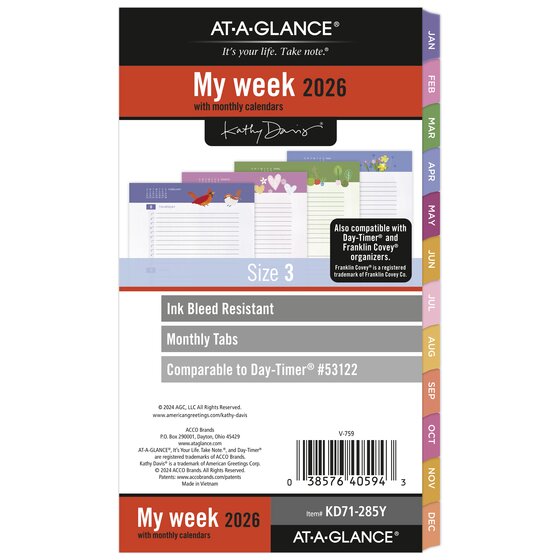 ATAGLANCE® Kathy Davis® 2026 Weekly Monthly Planner Refill, Loose