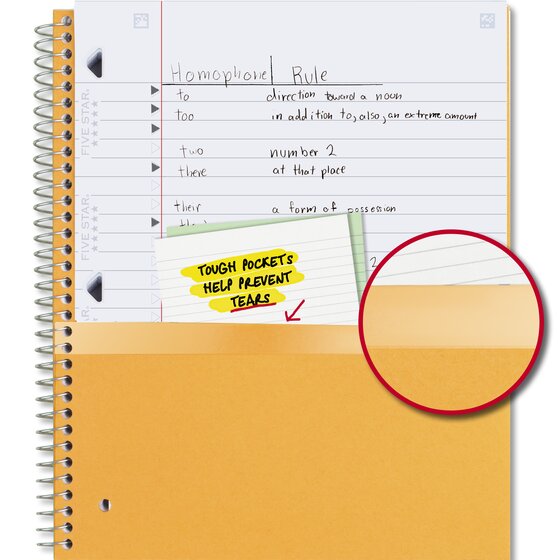 Dunwell 5-Subject Notebook, College Ruled, Colorful Movable Pocket Dividers With Tabs, Front/Back Plastic Covers, 200 Sheets (400 Pages) Of 3-Hole