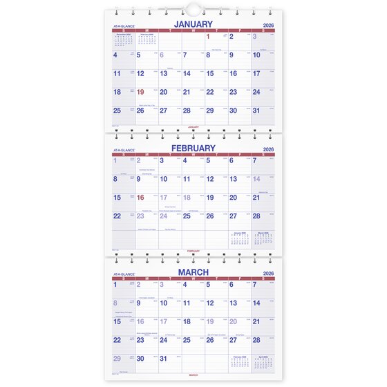 ATAGLANCE® 2026 MoveAPage Three Month Wall Calendar, Large, 12" x