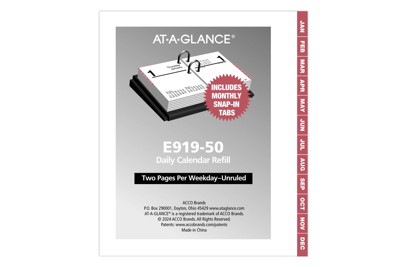 2026 At-A-Glance E717T-50 Daily Calendar Refill With Monthly Tabs, 3-1/2 X 5-27/32