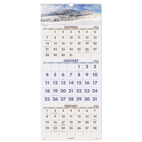 ATAGLANCE® 2026 Scenic Three Month Wall Calendar, Large, 12" x 27