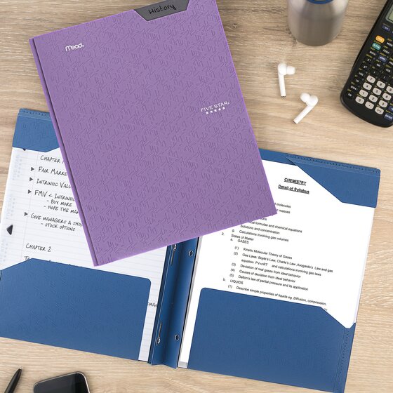 Five Star Stay-Put Plastic Pocket and Prong Folder, Amethyst