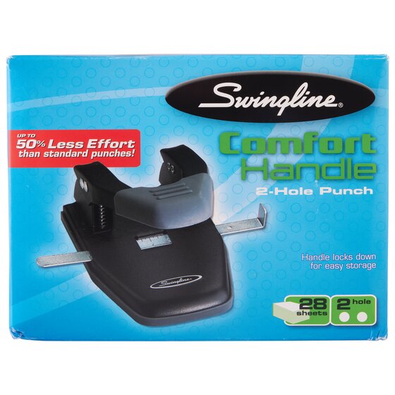 Swingline® Comfort Handle 2-Hole Punch, 50% Easier, 1/4