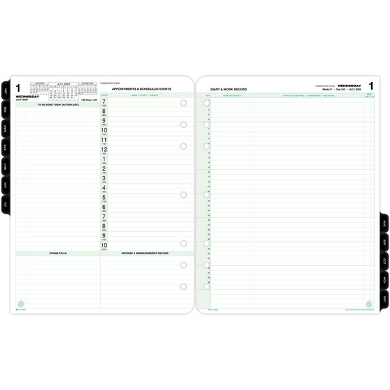 Day-Timer® Two Page Per Day Reference Loose-Leaf Planner Refills, Folio