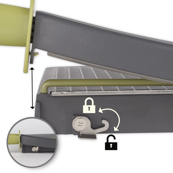 Swingline paper cutter lever latch pin twist lock mechanisms