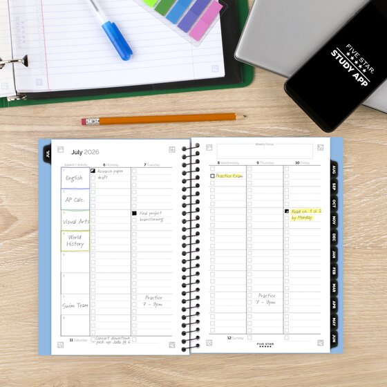 Five Star® Advance® Academic 2026-2027 Weekly Monthly Student Planner Plus Study App, Sky Blue, Small, 5 1/2" x 8 1/2"