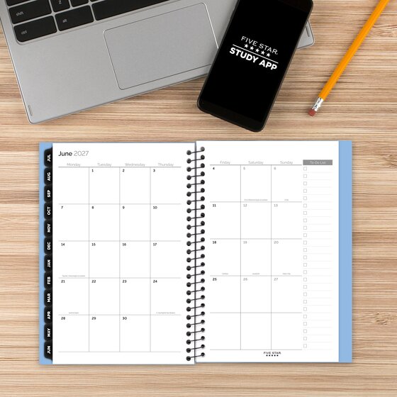 Five Star® Advance® Academic 2026-2027 Weekly Monthly Student Planner Plus Study App, Sky Blue, Small, 5 1/2" x 8 1/2"