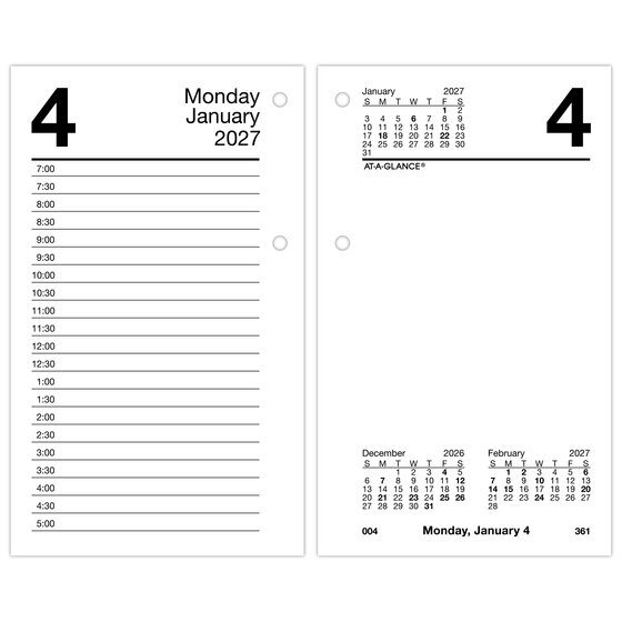 At-A-Glance 2027 Daily Loose-Leaf Desk Calendar Refill, Standard, 3 1/2" x 6"
