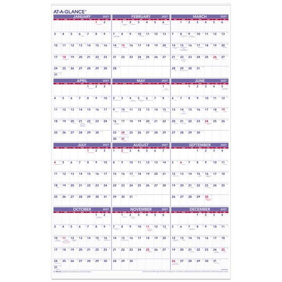 AT-A-GLANCE® 2027 Yearly Wall Calendar, Extra Large, 24" x 36" | Wall Calendars | AT-A-GLANCE